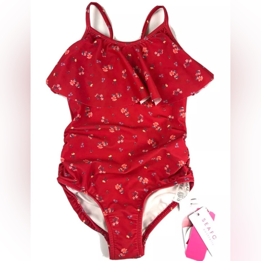 Seafolly, Girl’s Itsy Bitsy Ditsy Red Floral One Piece Swimsuit, Size US 2